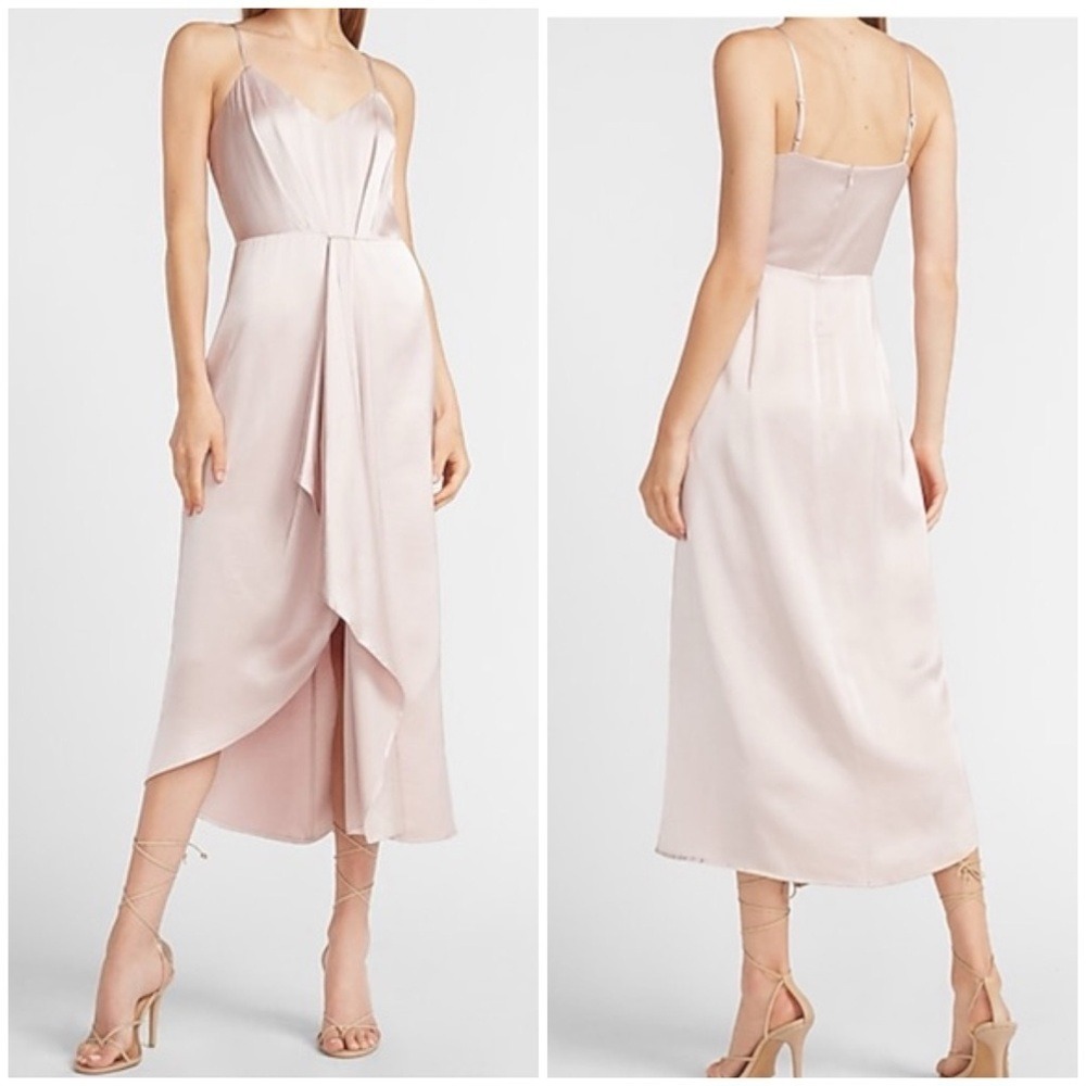 Express Blush Pink Satin Midi Dress